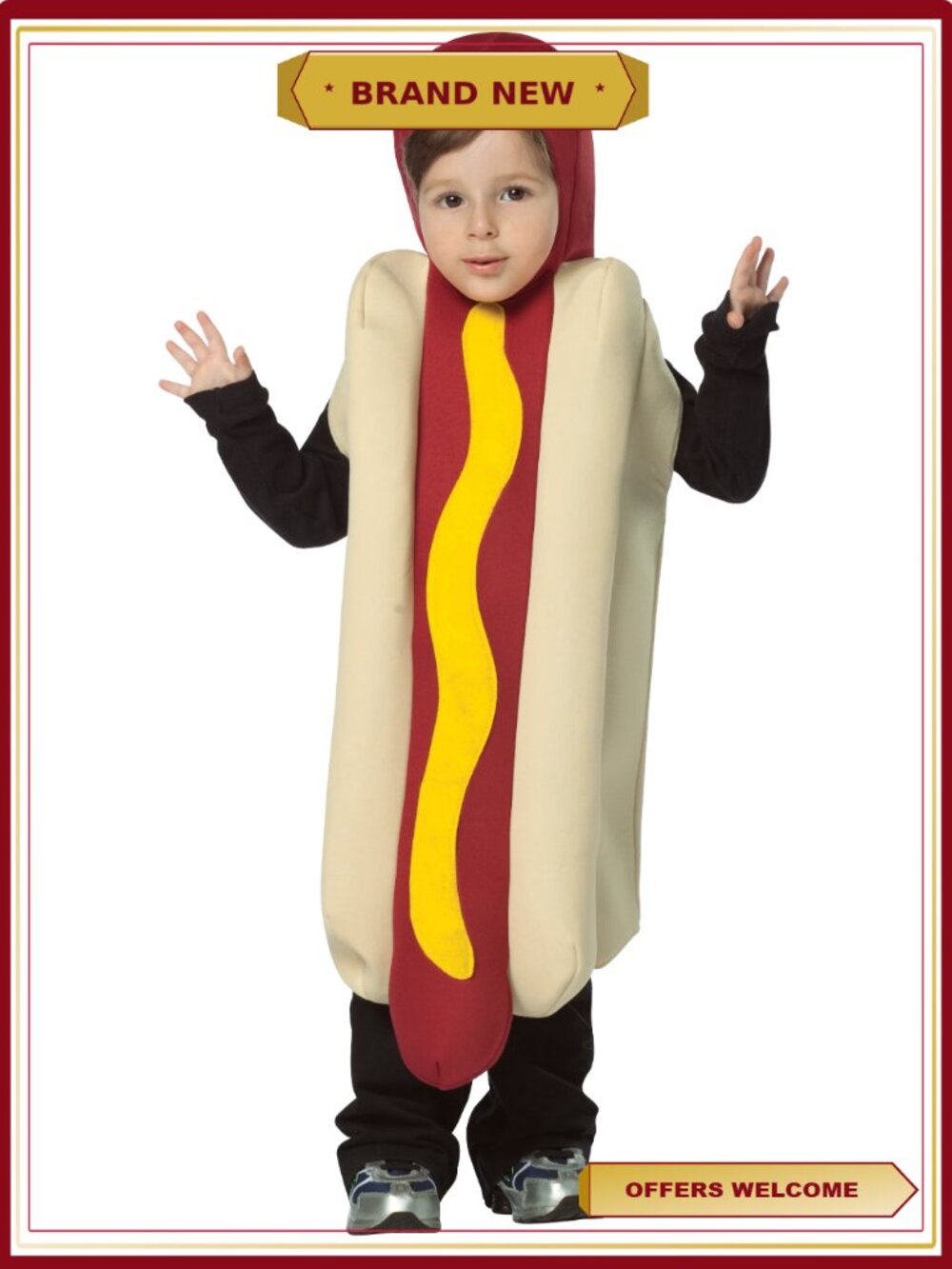 Child Hot Dog Costume Size 3-4 Over The Head Polyester Tunic Halloween Dress Up